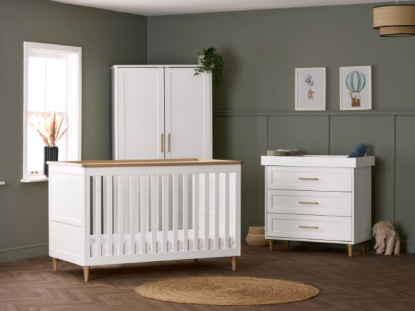 Obaby Orla 3 Piece Room Set  White with Natural | Bed Sava
