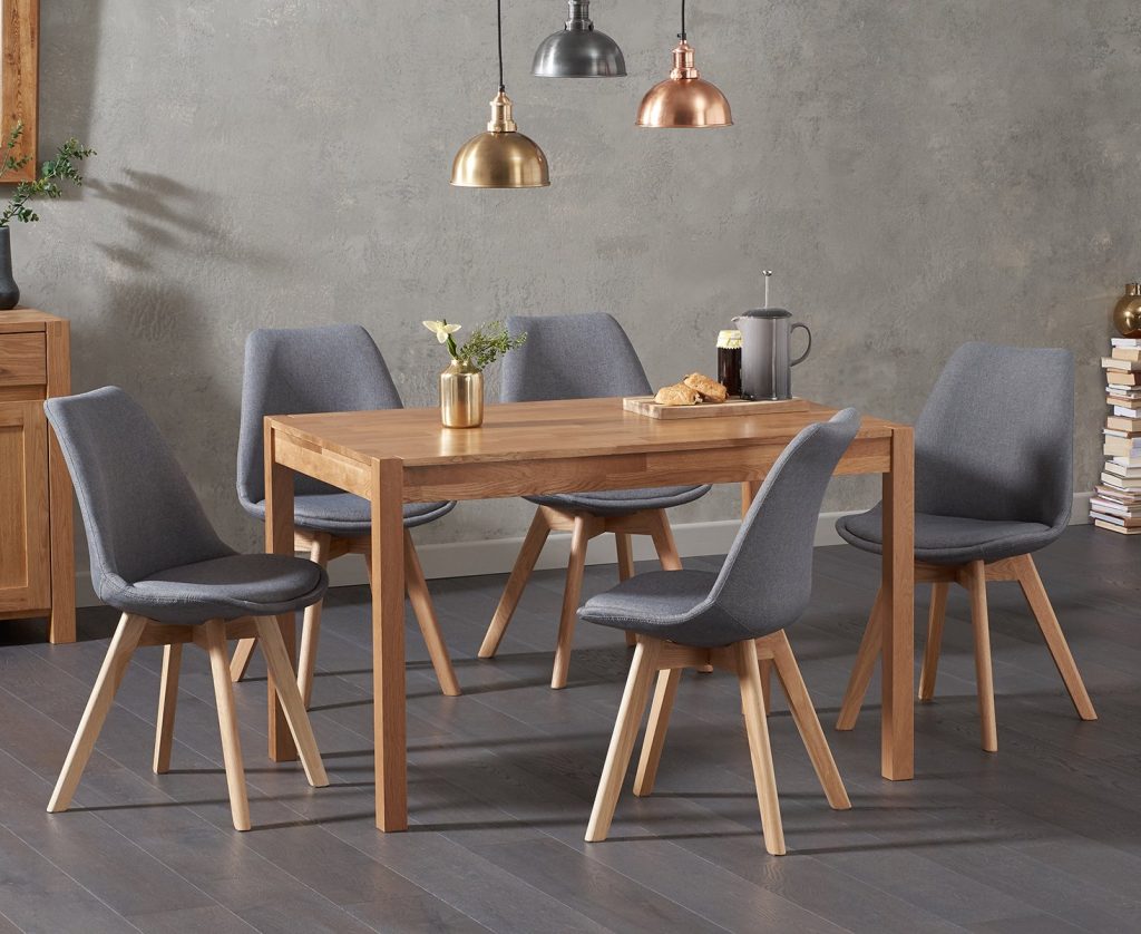 York 120cm Solid Oak Dining Table with 6 Light Grey Orson Chairs