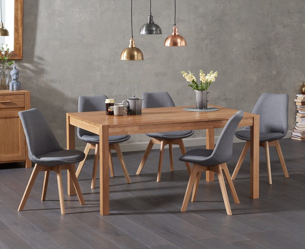 York 150cm Solid Oak Dining Table with 8 Light Grey Orson Chairs