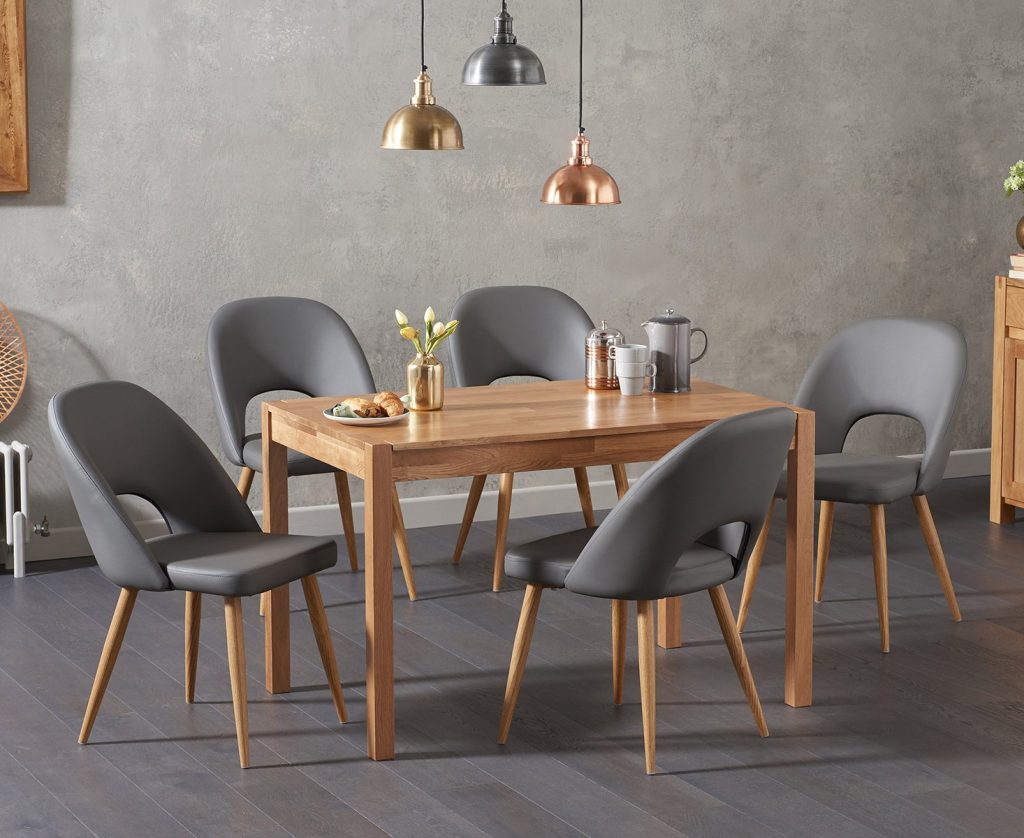 York 120cm Solid Oak Dining Table with 6 Grey Hudson Chairs
