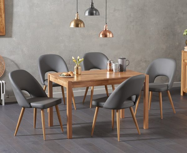 York 120cm Solid Oak Dining Table with 4 Grey Hudson Chairs | Bed Sava