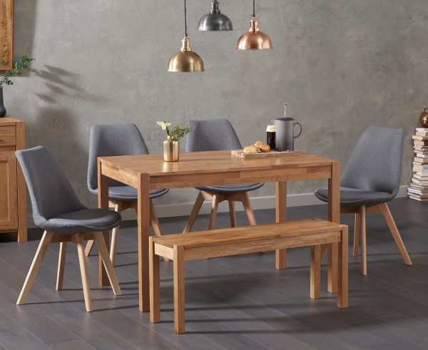 York 150cm Solid Oak Dining Table with 4 Dark Grey Orson Chairs with 1 Oak Bench | Bed Sava