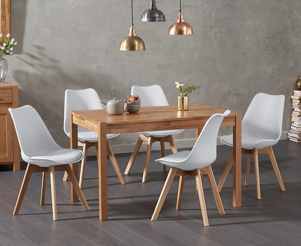 York 120cm Solid Oak Dining Table with 6 White Orson Chairs