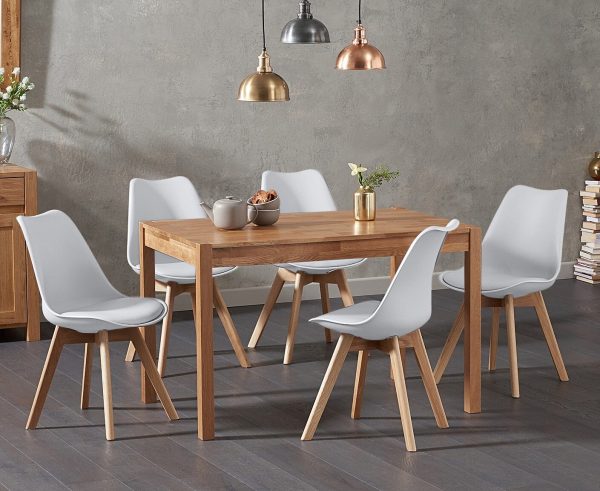 York 120cm Solid Oak Dining Table with 6 White Orson Chairs | Bed Sava