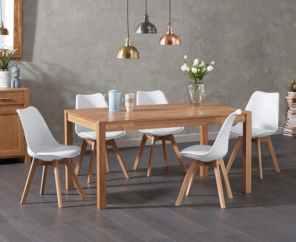 York 150cm Solid Oak Dining Table with 8 White Orson Chairs