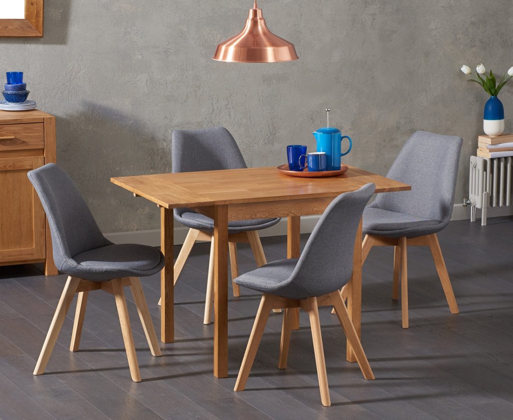 Extending York 70cm Solid Oak Drop Leaf Dining Table with 4 Light Grey Orson Chairs