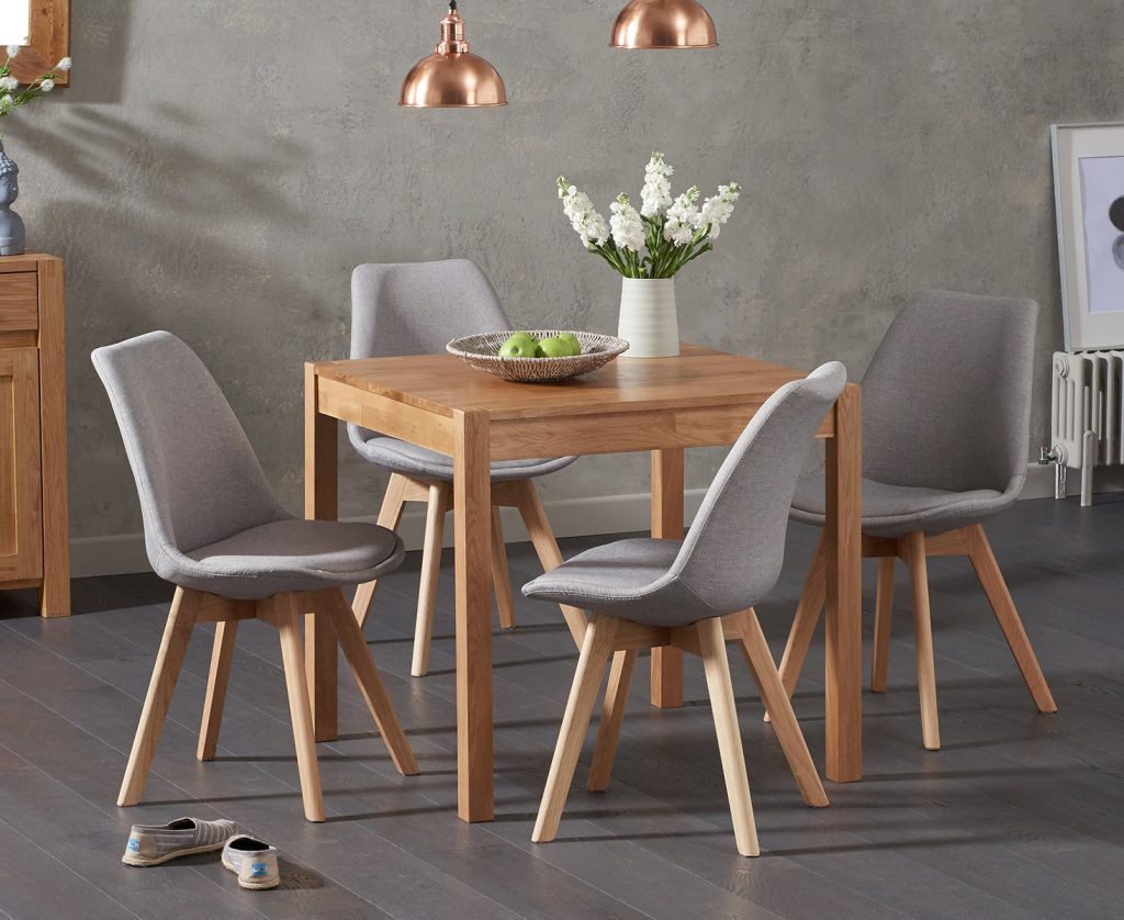 York 80cm Solid Oak Dining Table with 2 Light Grey Orson Chairs
