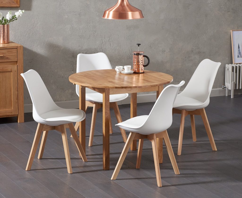 Extending York 90cm Solid Oak Dining Table with 4 White Orson Chairs