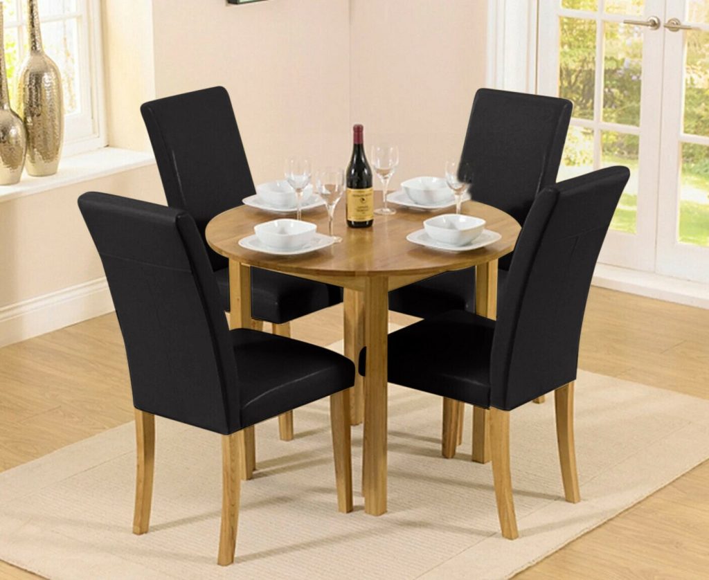 Extending York 90cm Solid Oak Dining Table with 4 Black Olivia Chairs