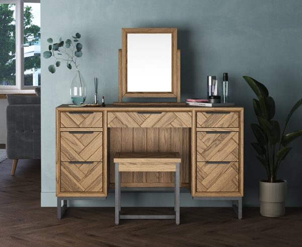 Herringbone Solid Oak Dressing Table Set | Bed Sava