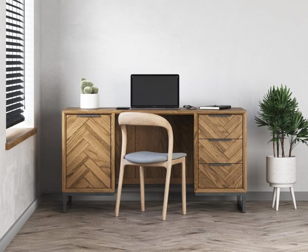 Herringbone Solid Oak Computer Desk | Bed Sava