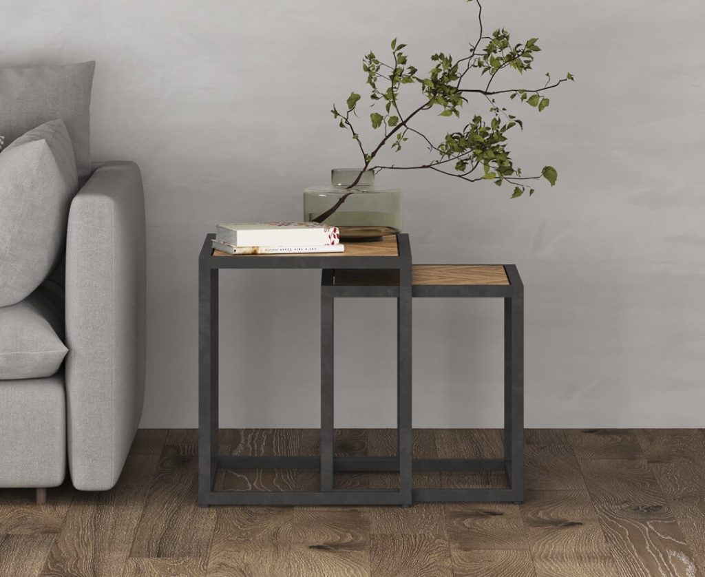 Herringbone Solid Oak Nest of Tables
