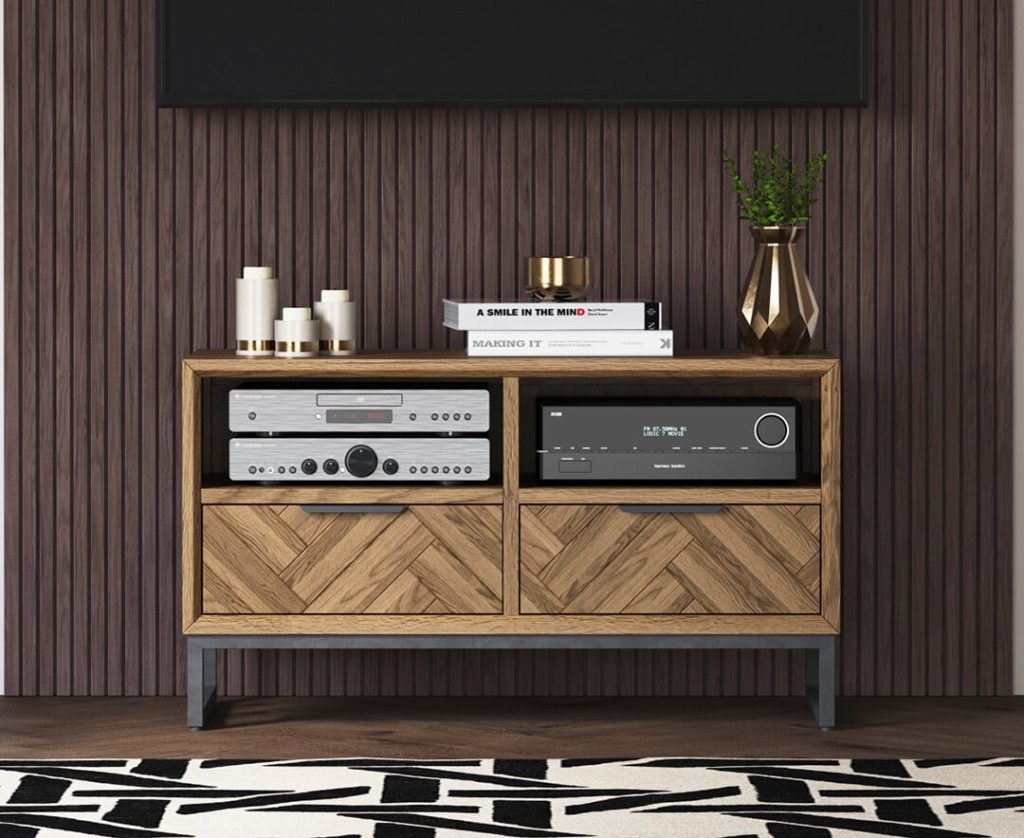 Herringbone Solid Oak Small TV Cabinet