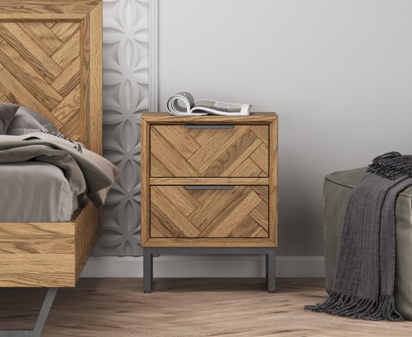 Herringbone Solid Oak 2 Drawer Bedside Table | Bed Sava