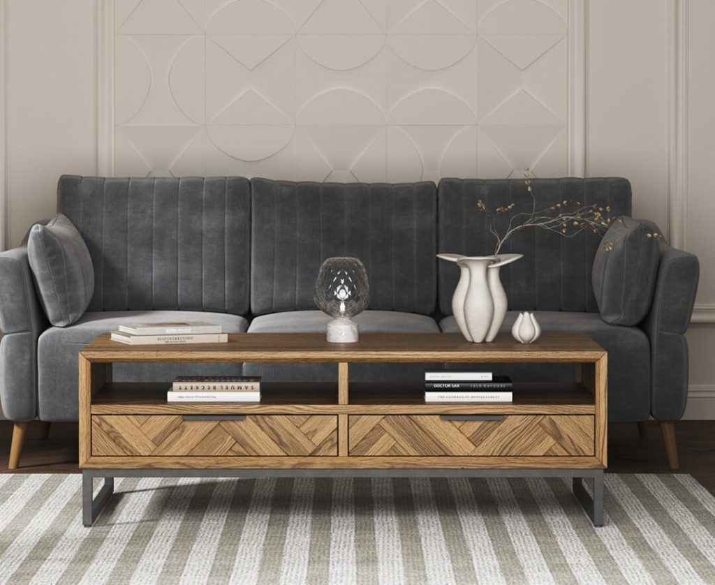 Herringbone Solid Oak 4 Drawer Coffee Table