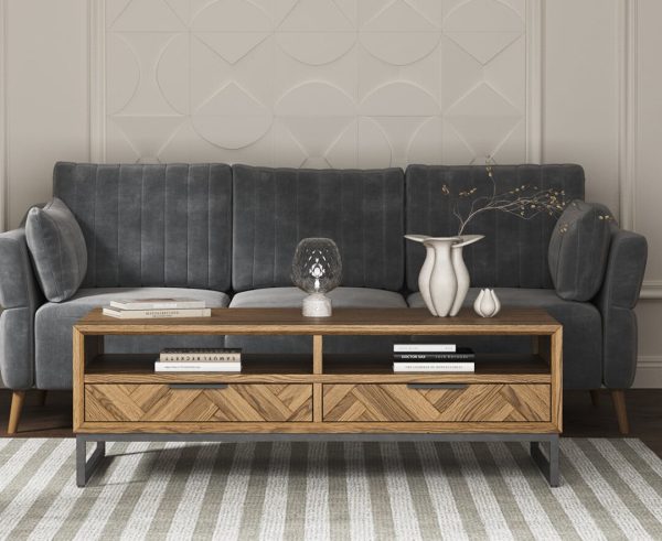 Herringbone Solid Oak 4 Drawer Coffee Table | Bed Sava