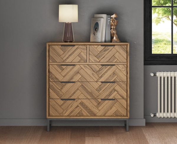 Herringbone Solid Oak 2 Over 3 Chest of Drawers | Bed Sava
