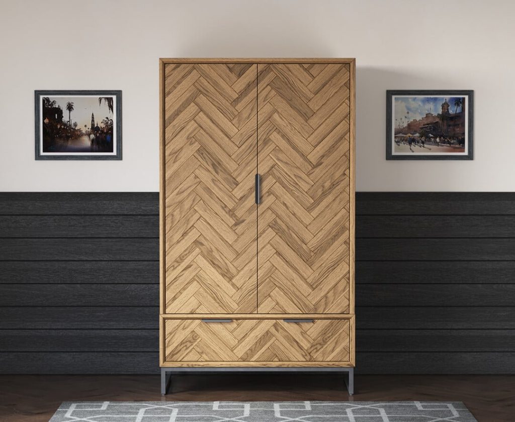 Herringbone Solid Oak Double Wardrobe