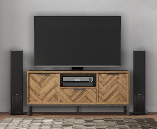 Herringbone Solid Oak Large TV Cabinet | Bed Sava