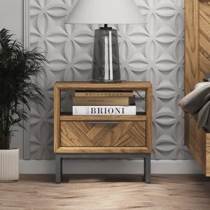 Herringbone Solid Oak Lamp Table | Bed Sava