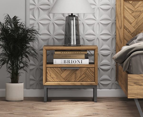 Herringbone Solid Oak Lamp Table | Bed Sava