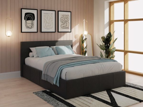 GFW End Lift Storage Ottoman Black Faux Leather Double | Bed Sava