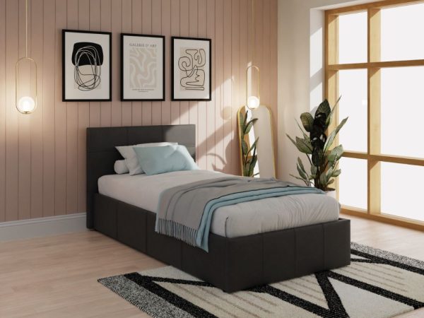 GFW End Lift Storage Ottoman Black Faux Leather Single | Bed Sava
