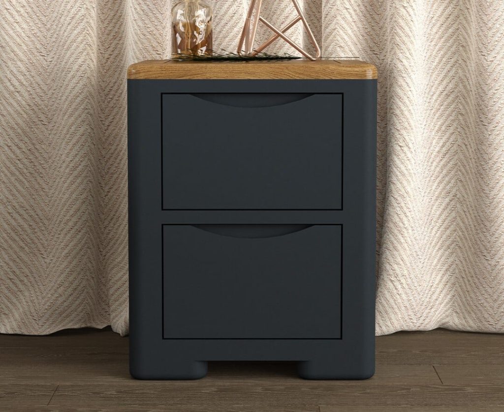 Pembridge Oak and Dark Blue Painted 2 Drawer Bedside Chest