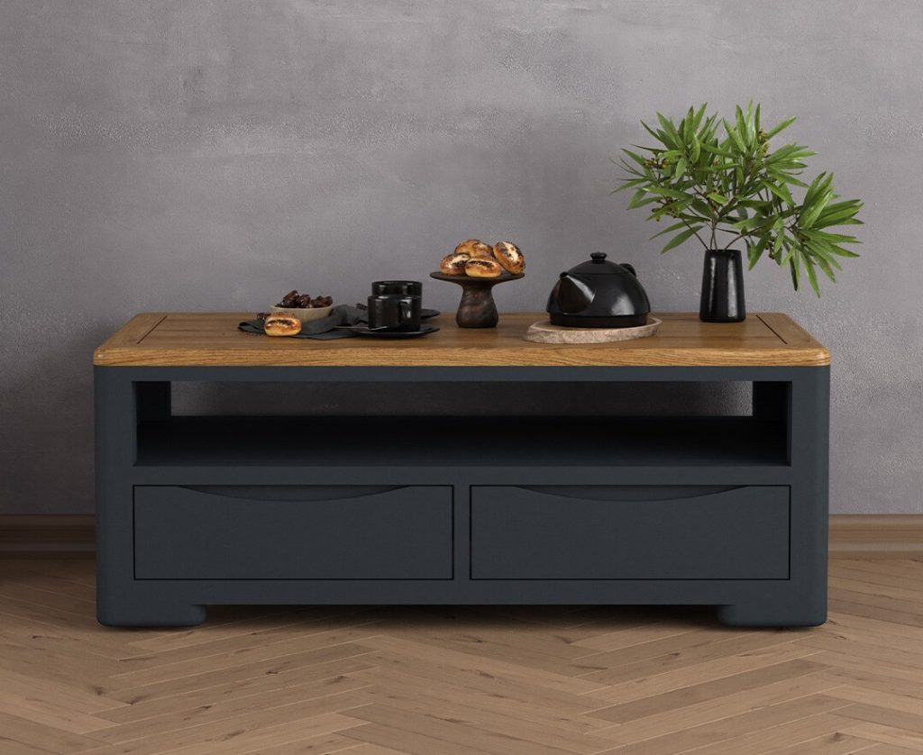 Pembridge Oak and Dark Blue Painted 4 Drawer Coffee Table