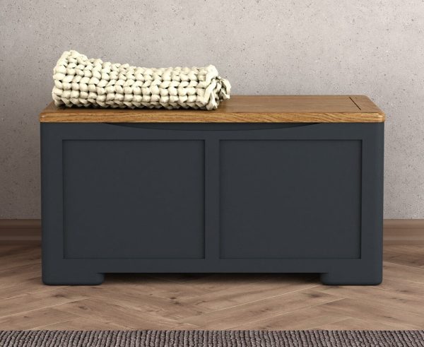Pembridge Oak and Dark Blue Painted Blanket Box | Bed Sava