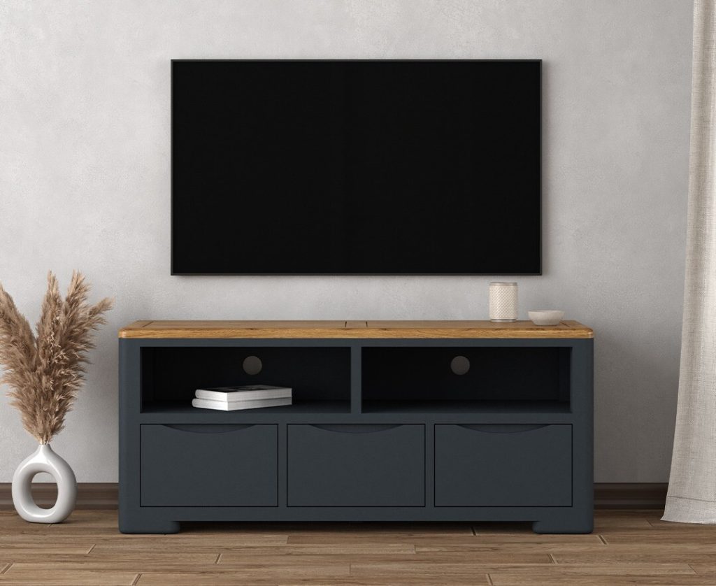 Pembridge Oak and Dark Blue Painted Large TV Cabinet