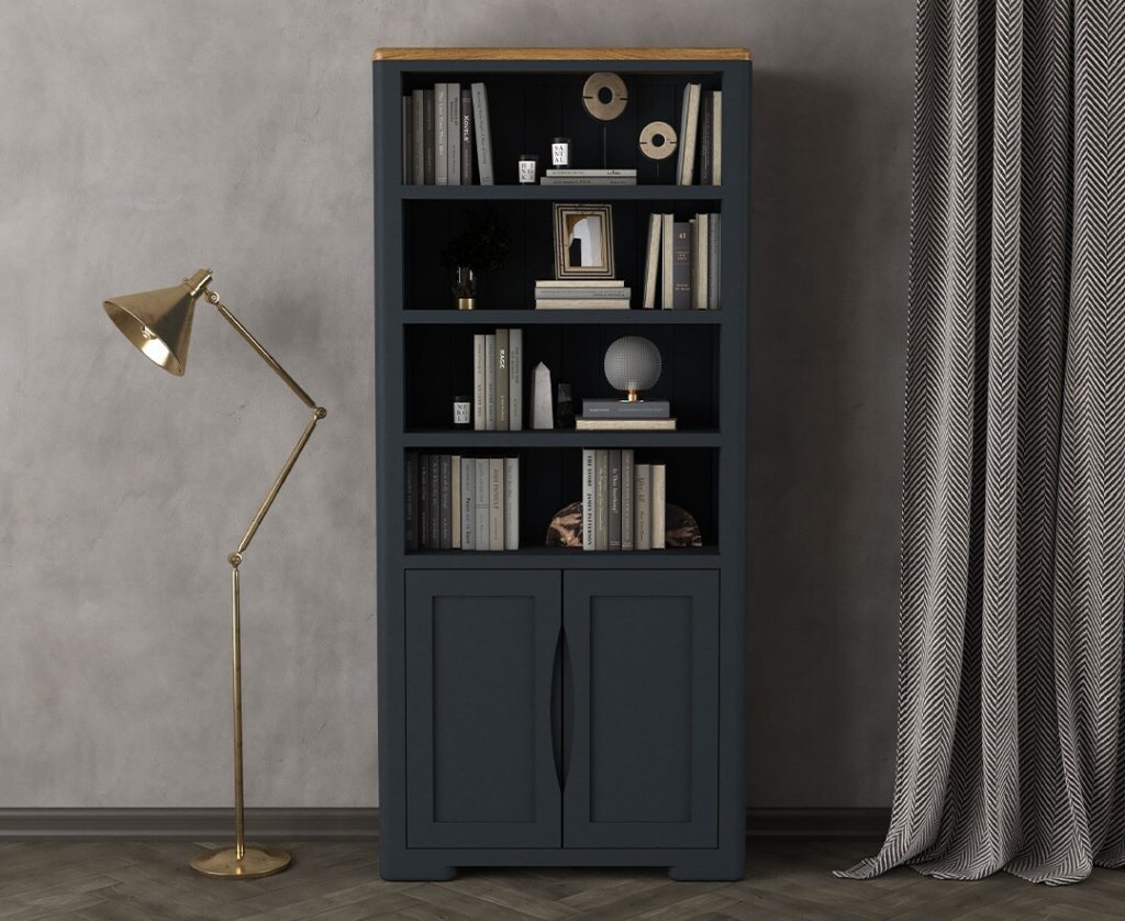 Pembridge Oak and Dark Blue Painted Tall Bookcase