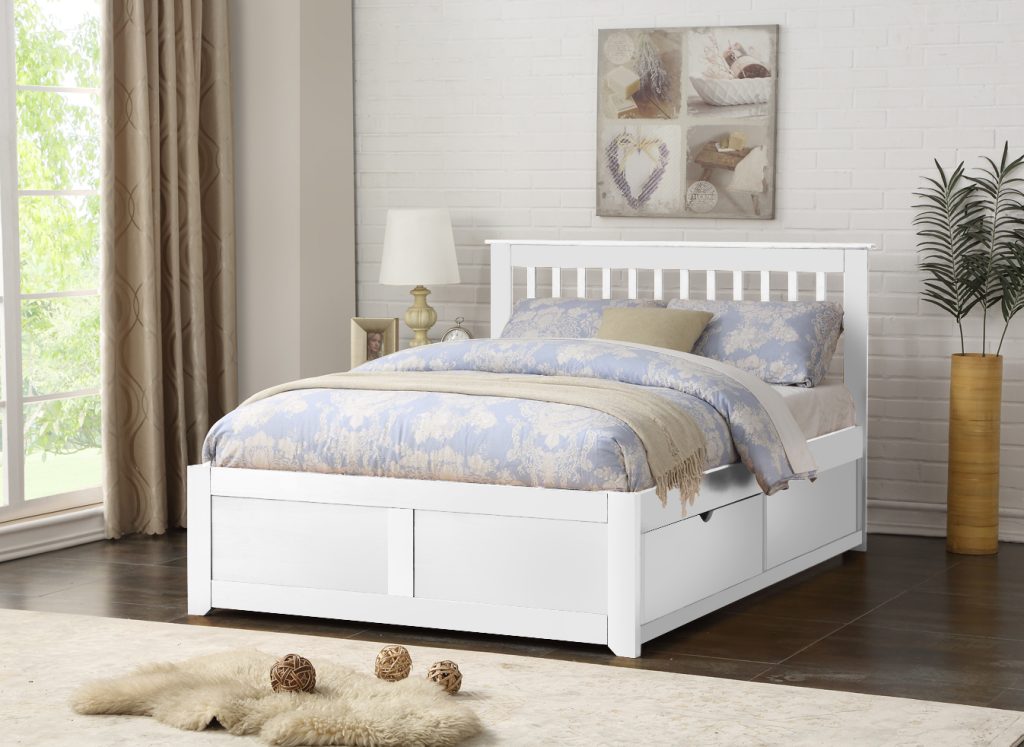 Flintshire Furniture Pentre Hardwood Bed with Fixed Drawer-White-Double