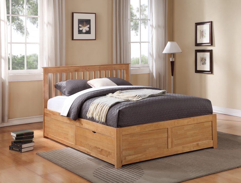 Flintshire Furniture Pentre Hardwood Bed with Fixed Drawer-Oak-Double
