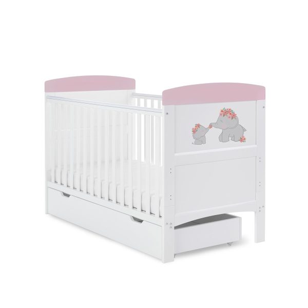 Obaby Grace Inspire Cot Bed  Under Drawer  Me  Mini Me Elephants  Pink | Bed Sava