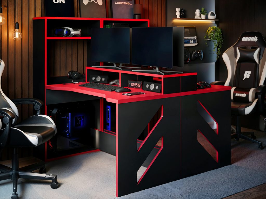 2x Recoil Pixel Gaming Desk Black & Red