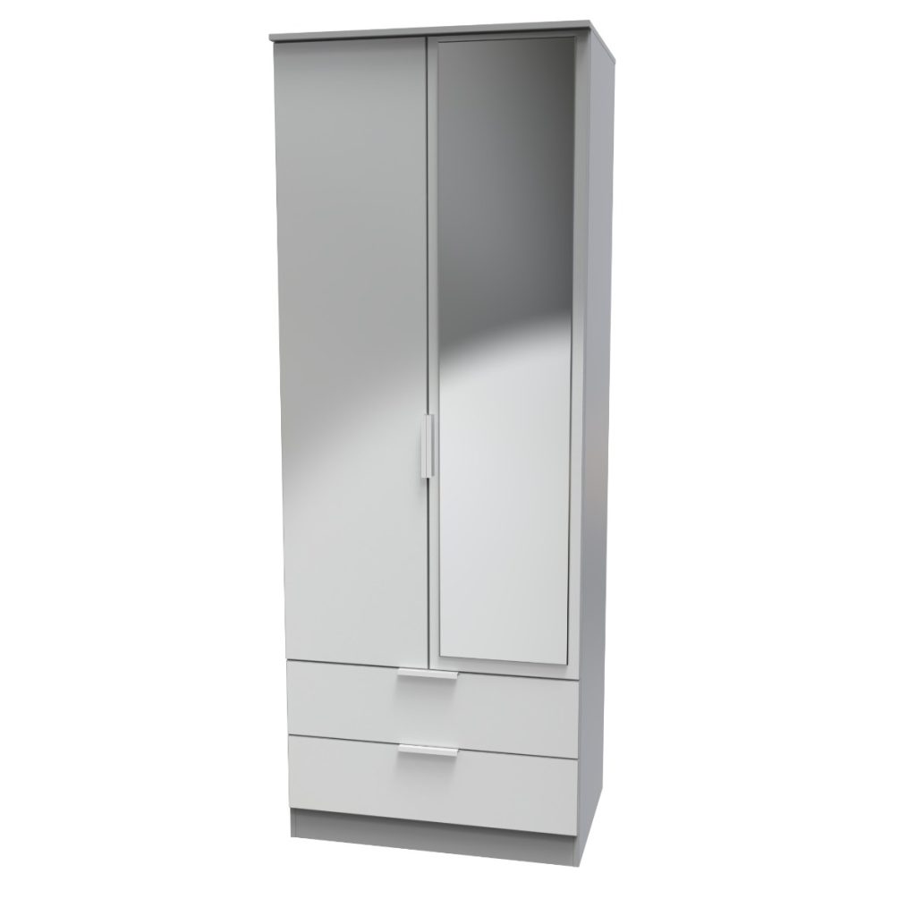 Welcome Furniture Plymouth 2ft6in 2 Drawer Mirror Robe Dust Grey