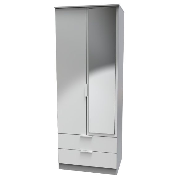Welcome Furniture Plymouth 2ft6in 2 Drawer Mirror Robe Dust Grey | Bed Sava