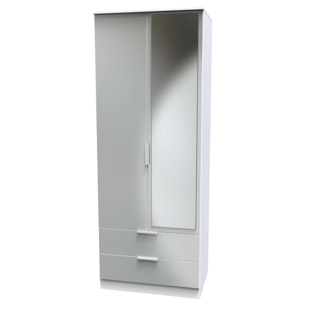 Welcome Furniture Plymouth Tall 2ft6in 2 Drawer Mirror Robe White Matt