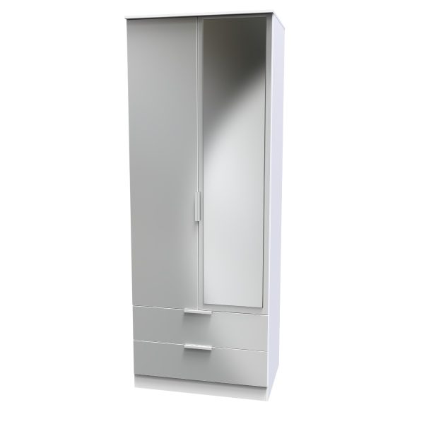Welcome Furniture Plymouth Tall 2ft6in 2 Drawer Mirror Robe White Matt | Bed Sava