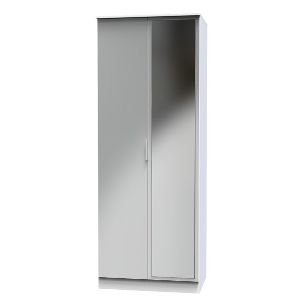 Welcome Furniture Plymouth 2ft6in Mirror Robe  Uniform Glass White Matt | Bed Sava