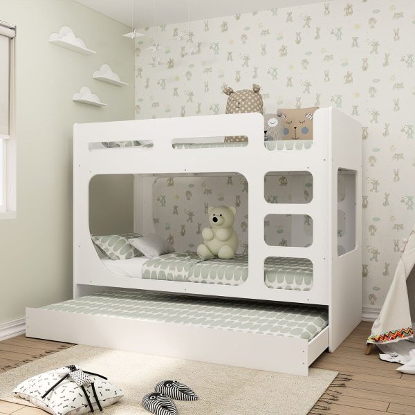 Kidsaw Bunk Bed Pod with pull out bed in White | Bed Sava