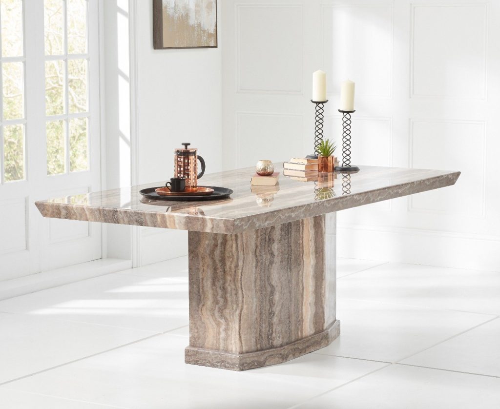 Carvelle 200cm Brown Pedestal Marble Dining Table
