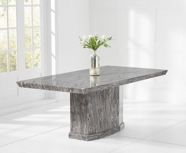 Carvelle 160cm Grey Pedestal Marble Dining Table | Bed Sava