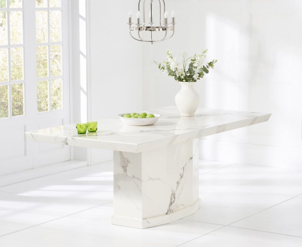 Carvelle 160cm White Pedestal Marble Dining Table