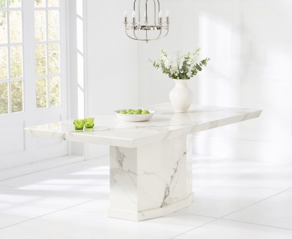 Carvelle 160cm White Pedestal Marble Dining Table | Bed Sava