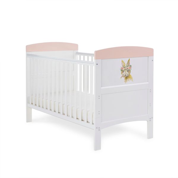 Obaby Grace Inspire Cot Bed  Watercolour Rabbit Pink | Bed Sava