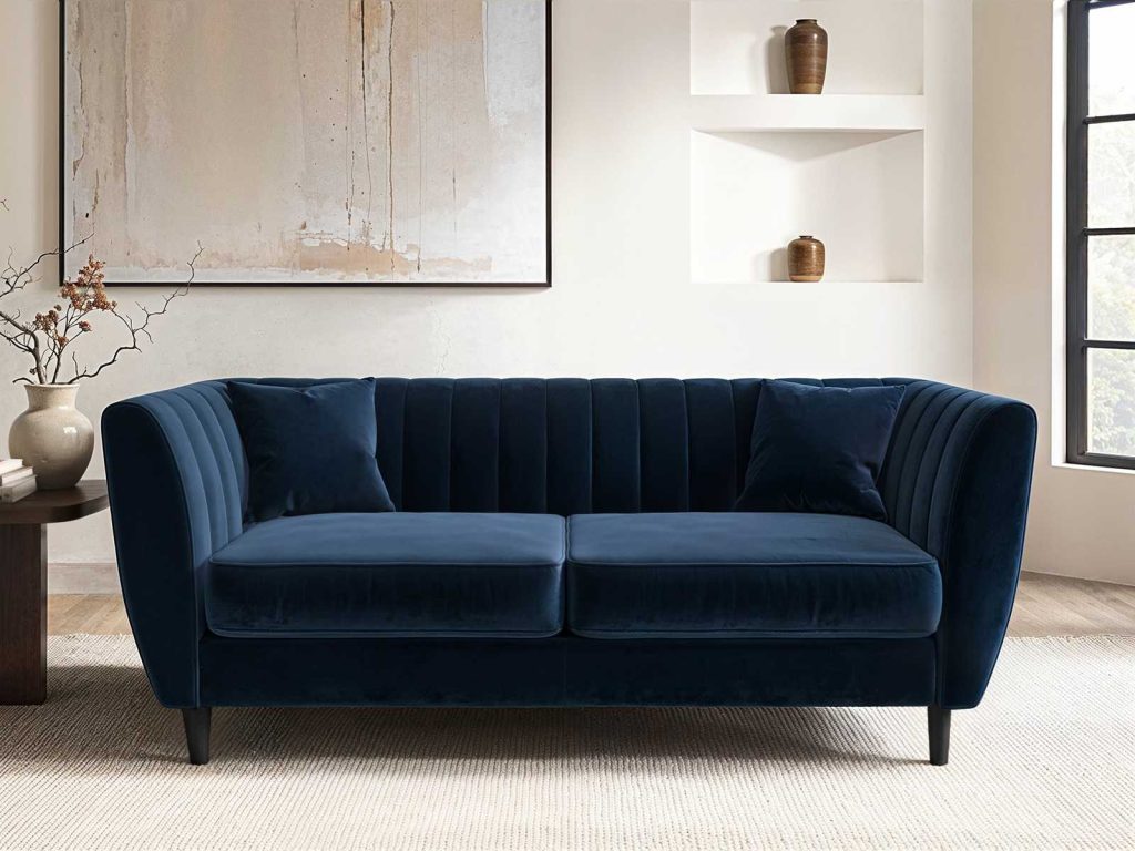 Solace+Co Remi 2 Seater Mid Century Sofa Navy Velvet
