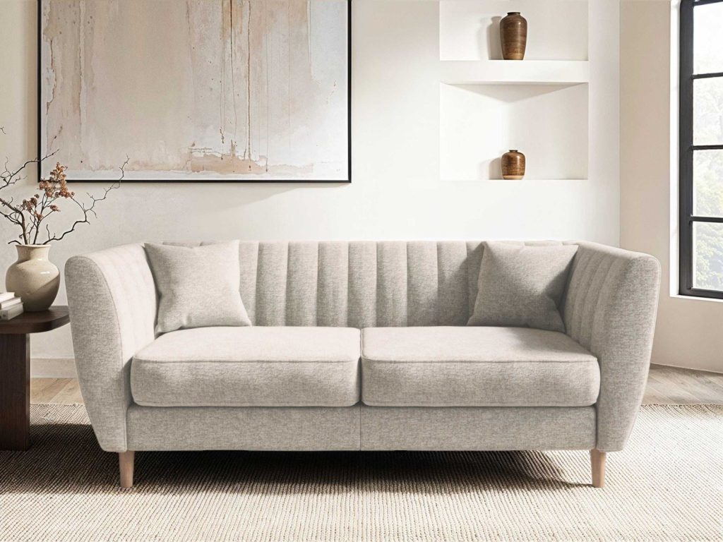 Solace+Co Remi 2 Seater Mid Century Sofa Beige Chenille