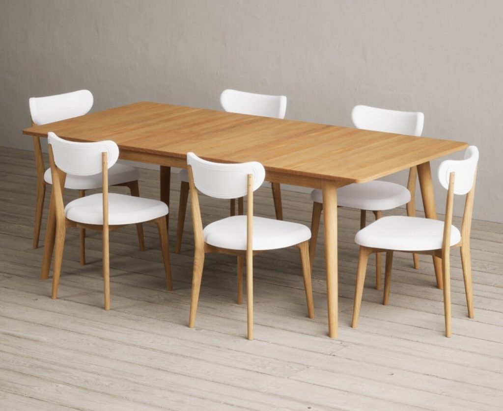Extending Ruben 200cm Retro Oak Dining Table with 12 Grey Nordic Chairs